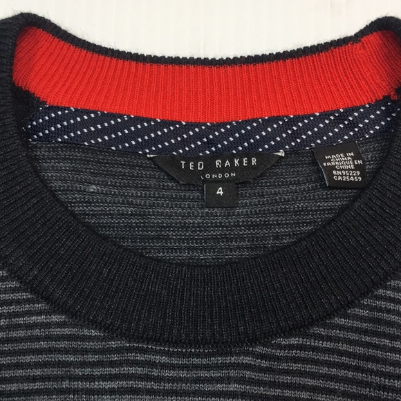 Ted Baker London Men’s Wool Blend Black/Grey Stripped Sweater. Sz 4 - Picture 3 of 10
